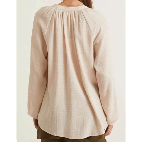 Xirena Farrah Peasant Top Opal Cream Check Size M - Picture 2 of 9
